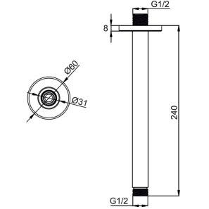 Изображение товара кронштейн для верхнего душа whitecross y y1321gm 240 мм, потолочный, оружейная сталь