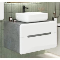 Тумба под раковину Art&Max Genova AM-Genova-800-2C-SO-LN 80 см, подвесная, со столешницей, белый глянец/бетон лофт натуральный