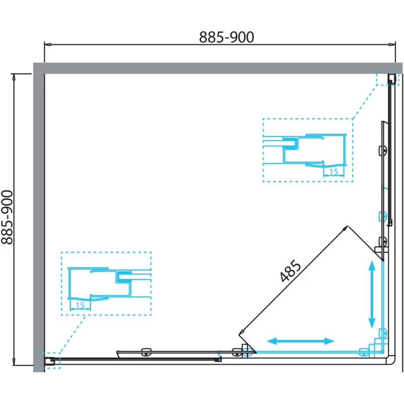 Душевой уголок 90x90 см BelBagno DUE-A-2-90-P-Cr текстурное