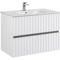 Тумба под раковину Art&Max Elegant AM-ELEGANT-800-2C-SO-BM-LED 80 см, подвесная, с LED-подсветкой ручек, белый матовый