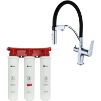 Смеситель для кухни Lemark Comfort LM3074C085 с фильтром, гибким изливом, хром/черный