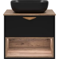 Тумба под раковину Brevita Bergen BER-07060-19-02-1Я 60,4 см, подвесная, со столешницей, подсветкой, черный матовый/дуб галифакс