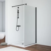 Душевая перегородка Vegas Glass EAF NOVO h2000 116 02M 10 116 см, профиль черный матовый, стекло сатин