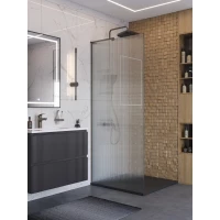 Душевая перегородка BelBagno Uno UNO-L-1-TB-90-FL-GM 90 см, профиль оружейная сталь матовый, стекло рифленое
