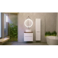 Комплект мебели белый глянец 60 см со столешницей бук темный Jorno Wood Wood.01.60/P/W + Wood.06.60/DW + 7078A-805 + Wood.02.50/TK