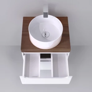 Изображение товара комплект мебели белый глянец 60 см со столешницей бук темный jorno wood wood.01.60/p/w + wood.06.60/dw + 7078a-805 + wood.02.50/tk
