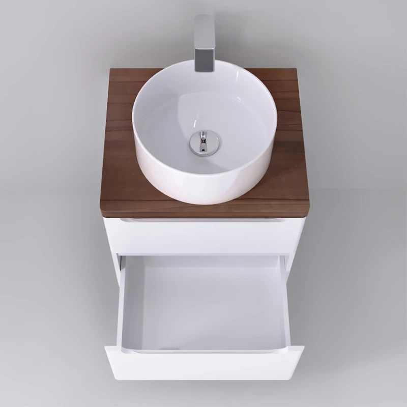 Комплект мебели белый глянец 60 см со столешницей бук темный Jorno Wood Wood.01.60/P/W + Wood.06.60/DW + 7078A-805 + Wood.02.50/TK