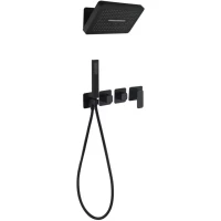 Душевой комплект Grocenberg GB5030BL 405x225 мм, со смесителем, черный матовый