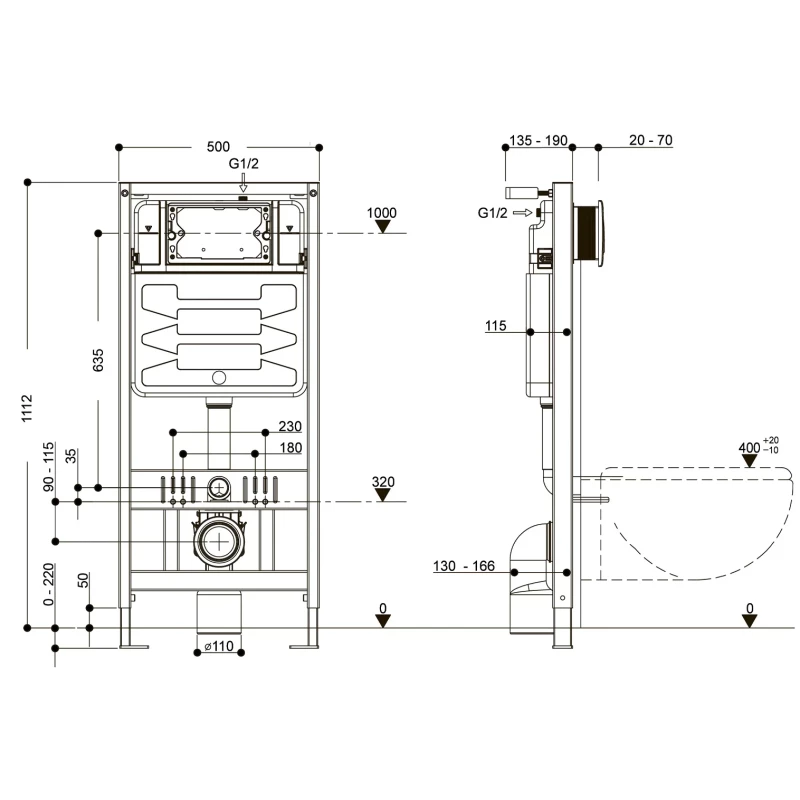 Комплект подвесной унитаз Aqueduto Cone CON0110 + система инсталляции Aqueduto Tecnica Circulo TEC01 + CIR0100