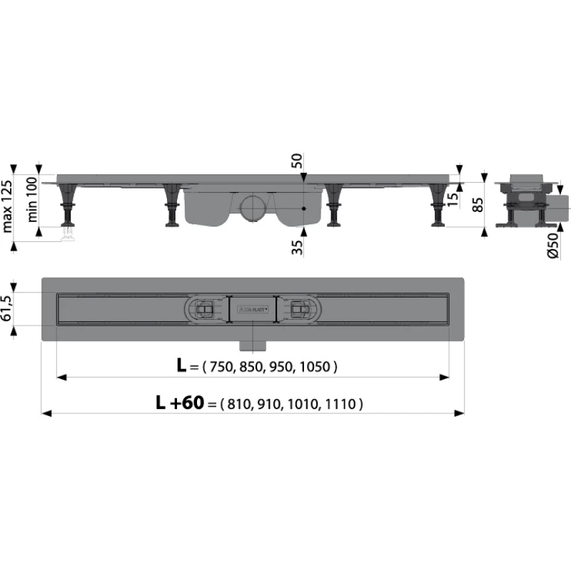 Душевой канал 1044 мм нержавеющая сталь AlcaPlast APZ12 Buble APZ12-1050 + BUBLE-1050M