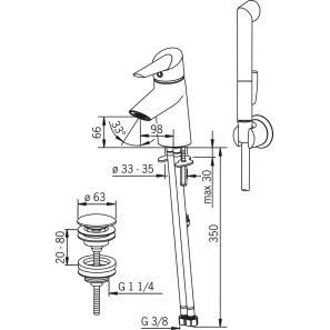 Изображение товара смеситель для раковины с донным клапаном с гигиеническим душем oras optima 2702f
