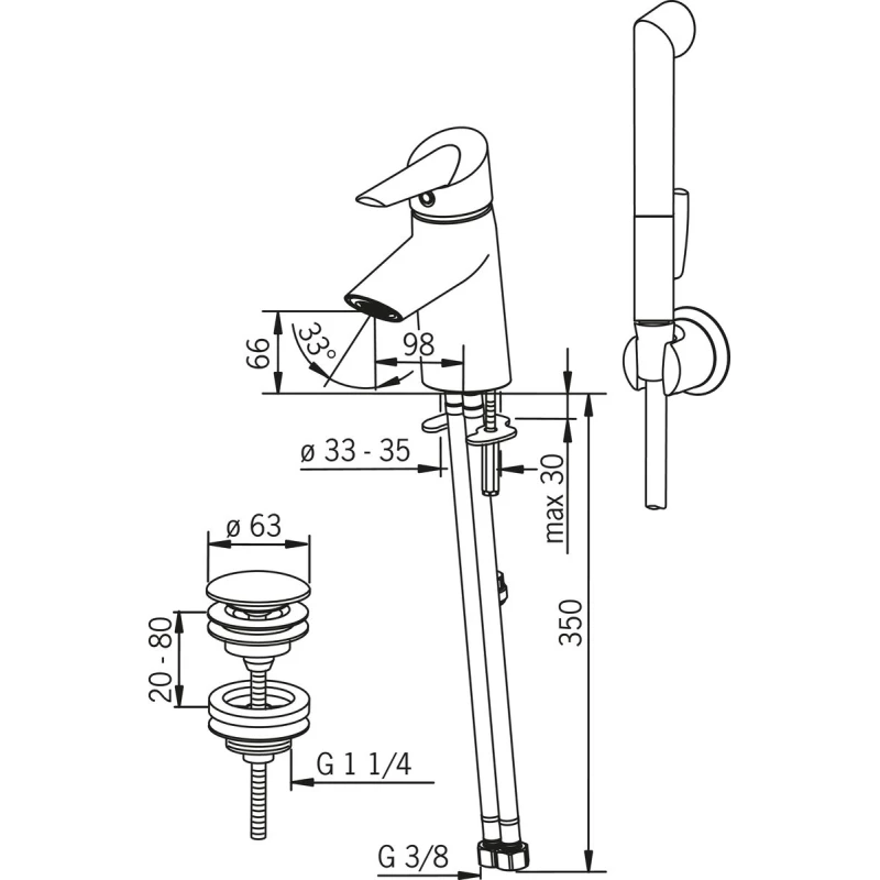 Смеситель для раковины с донным клапаном с гигиеническим душем Oras Optima 2702F