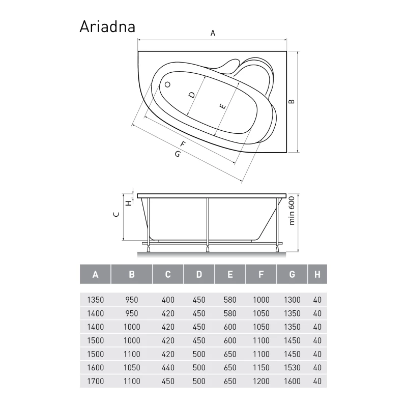 Акриловая ванна 150x100 см L Relisan Ariadna GL000000533