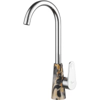 Смеситель для кухни Plstart PL4001-25 хром/черно-коричневый мрамор