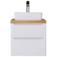 Тумба с раковиной белый глянец 60 см со столешницей бук светлый Jorno Wood Wood.01.60/P/W + Wood.06.60/LW + 0085176
