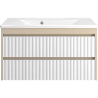 Тумба под раковину Brevita Balaton BAL-06100-03-012Я 98 см, подвесная, белый матовый/бежевый матовый