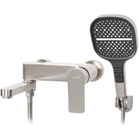 Смеситель для ванны Hansberge H4010NK с душевым гарнитуром, никель