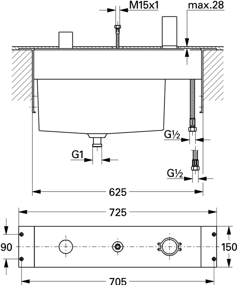 Смеситель для ванны на 3 отверcтия, встроенный механизм Grohe 33339000 от Santehmoll
