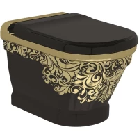 Унитаз подвесной Creavit Antik AN320-00SI00E-AK00 с функцией биде, черный/золото