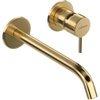 Смеситель для раковины Cezares Leaf LEAF-BLI2-L-SR CoolStart, встраиваемый, с донным клапаном, золотой матовый