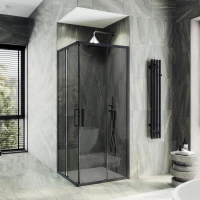 Душевой уголок MaybahGlass MGY-1328-6 90x90 см, профиль черный матовый, стекло графитовое