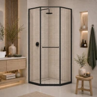 Душевой уголок RGW SV-82B Stilvoll 33328200-244L 99,5x99,5 см L, профиль черный матовый, стекло черная вуаль