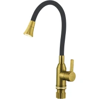 Смеситель для кухни Fmark FS8277C-01 с гибким изливом, золотой матовый/черный
