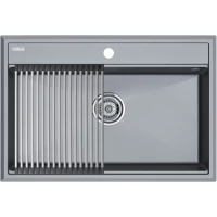 Кухонная мойка Paulmark Stepia PM117551-GRM+R375-BS 75x51 см, серый металлик 