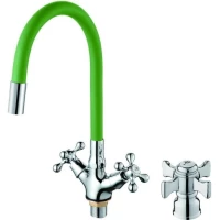 Смеситель для кухни D-Lin D153807-5 с гибким изливом, хром/зеленый
