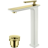 Смеситель для раковины Lemark Mista LM6409WG с донным клапаном, золотой/белый