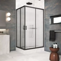 Душевой уголок Vegas Glass ZA-F Protec 90*80 02M Moru 90x80 см, профиль черный матовый, стекло рифленое