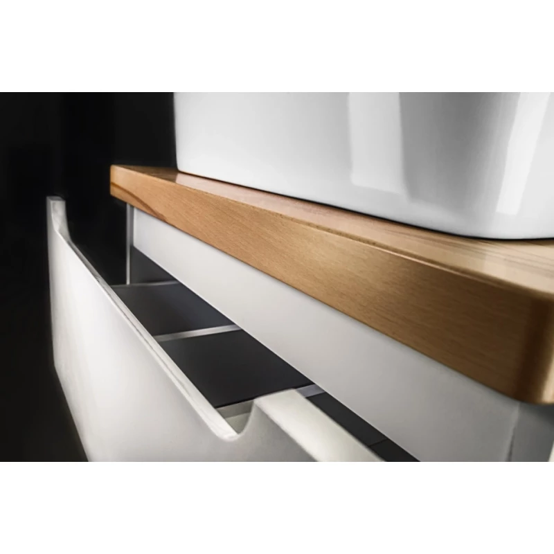 Комплект мебели белый глянец 60 см со столешницей бук светлый Jorno Wood Wood.01.60/P/W + Wood.06.60/LW + 0085176 + Wood.02.50/TK