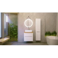 Комплект мебели белый глянец 60 см со столешницей бук светлый Jorno Wood Wood.01.60/P/W + Wood.06.60/LW + 0085176 + Wood.02.50/TK