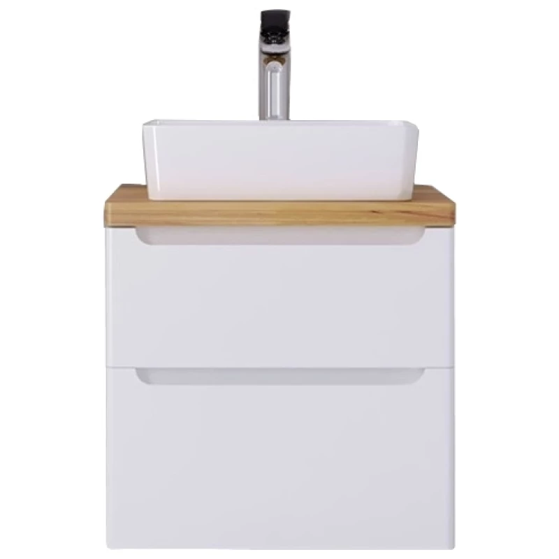 Комплект мебели белый глянец 60 см со столешницей бук светлый Jorno Wood Wood.01.60/P/W + Wood.06.60/LW + 0085176 + Wood.02.50/TK