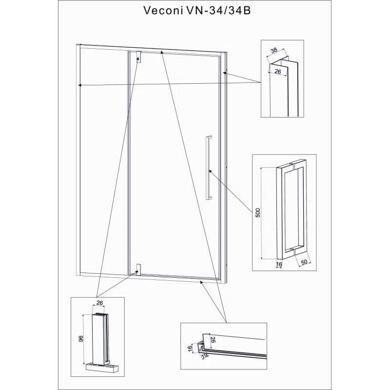 Душевая дверь 110 см Veconi Vianno VN34-110-01-C7 прозрачное