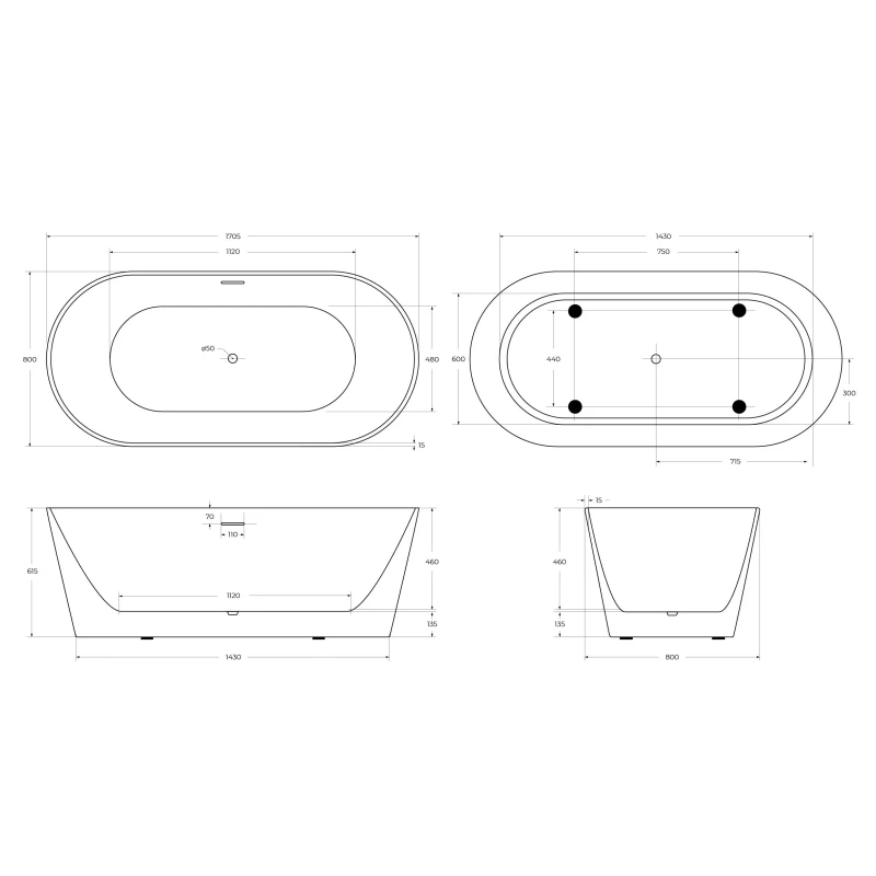 Акриловая ванна 170,5x80 см BelBagno BB416-1700-800