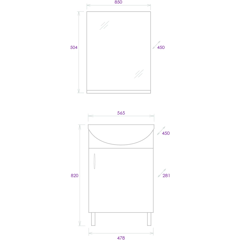 Комплект мебели белый глянец 56,5 см Onika Эко 105205
