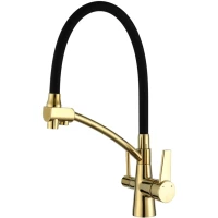 Смеситель для кухни Gappo G4398-13 с подключением к фильтру, гибким изливом, золотой