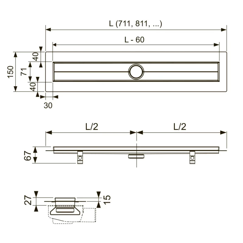 Душевой канал 650 мм Tece TECEdrainline steel II 640726