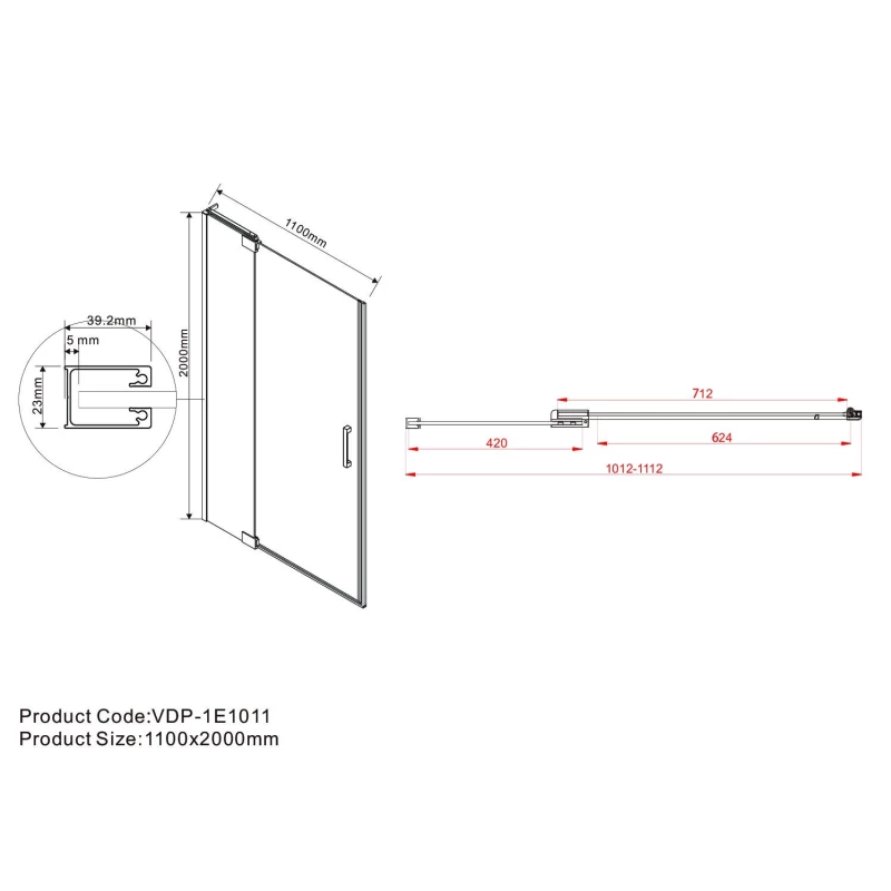 Душевая дверь 101,2-110 см Vincea Extra VDP-1E1011CL прозрачное