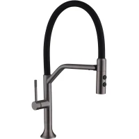 Смеситель для кухни Fmark FS0052Q с гибким изливом, графит/черный