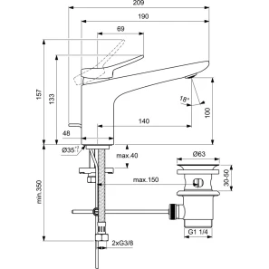 Изображение товара смеситель для раковины с донным клапаном ideal standard conca bd456a2