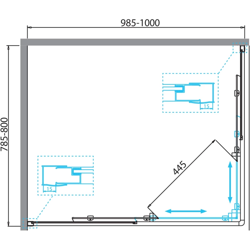 Душевой уголок 100x80 см BelBagno DUE-AH-2-100/80-C-Cr прозрачное