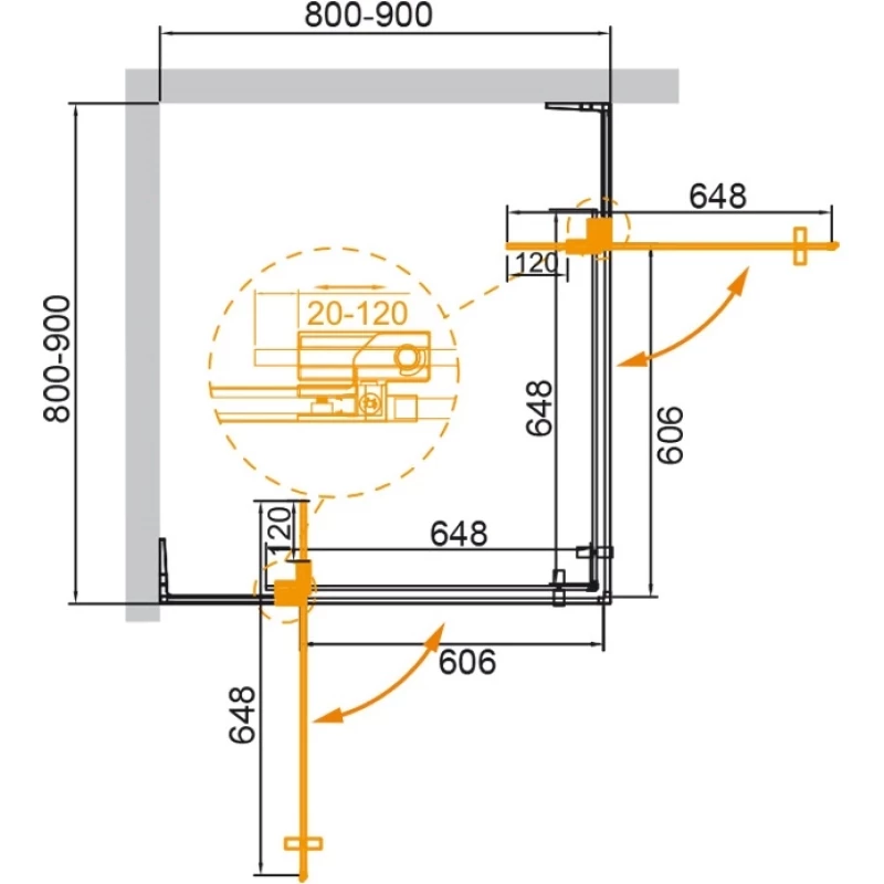 Душевой уголок 80-90x80-90 см Cezares SLIDER-A-2-80/90-C-Cr прозрачное