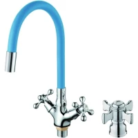 Смеситель для кухни D-Lin D153807-6 с гибким изливом, хром/синий