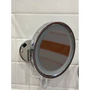 Изображение товара зеркало косметическое timo saona 13074/00 с 5x увеличением, настенное, с подсветкой, выключателем, хром