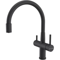 Смеситель для кухни KuchenStern Wurm FE 750BL80 с подключением к фильтру, гибким изливом, черный матовый