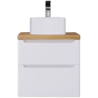 Тумба с раковиной белый глянец 60 см со столешницей бук светлый Jorno Wood Wood.01.60/P/W + Wood.06.60/LW + 7078A-805