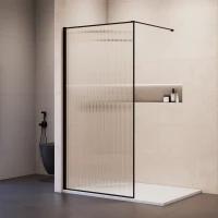Душевая перегородка RGW WA-08B New Walk-in 81100809-154 90 см, профиль черный матовый, стекло рифленое