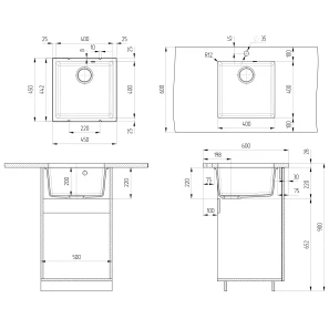 Изображение товара кухонная мойка ulgran under 400-05 45x45 см, бетон